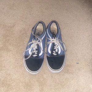 Navy blue and black color way low top vans